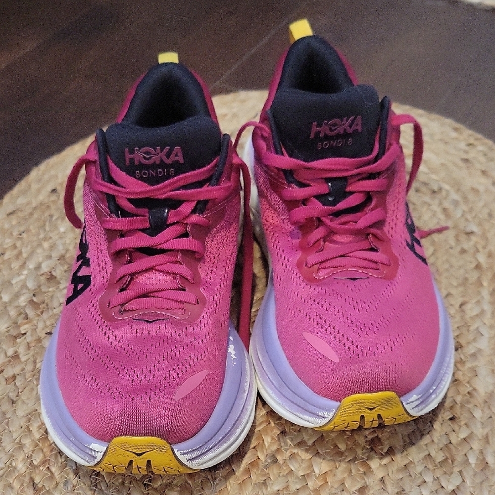 Hoka Women's Pink and Yellow Running Shoes - Picture 8 of 14